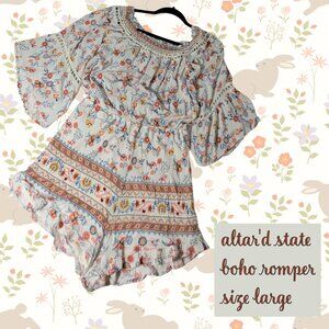 Altar'd State Boho Romper, Floral Print, On or Off Shoulder, Size Large